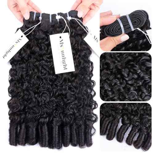 MsSunlight Burmese Curly Bundles Human Hair 20 Inch 100% Unprocessed Quick Weave 15A Water Wave with Spiral Curly End Real Human Hair Extensions Natural Black