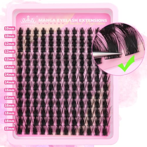 Doll Lash Clusters Manga Eyelash Extensions Cosplay Spiky Individual Lashes Extensions Anime Eyelash Clusters 168Pcs 10MM-18MM Thick Natural DIY Clusters
