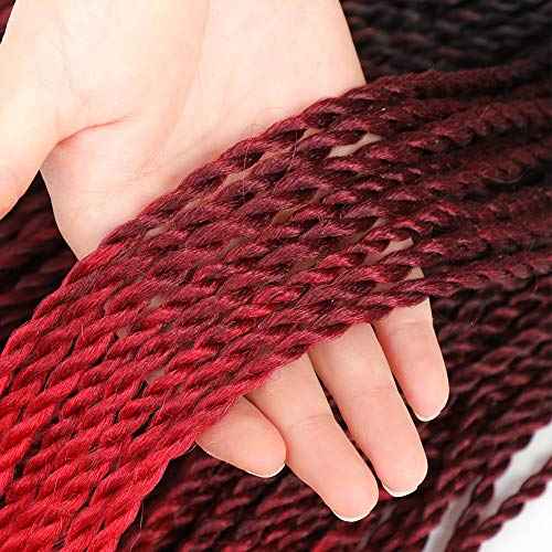 6Pack Senegalese Twist Crochet Hair 3 Tone Ombre Red Box Braids Synthetic Hair Extensions 30Roots/Pack Small Havana Twist Crochet Hair 24inch(1B/Dark Red/Red, 600g/Lot)