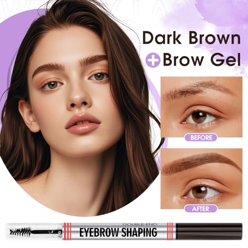 2-in-1 Eyebrow Pen & Gel - Waterproof, Long-Lasting, Dark Brown