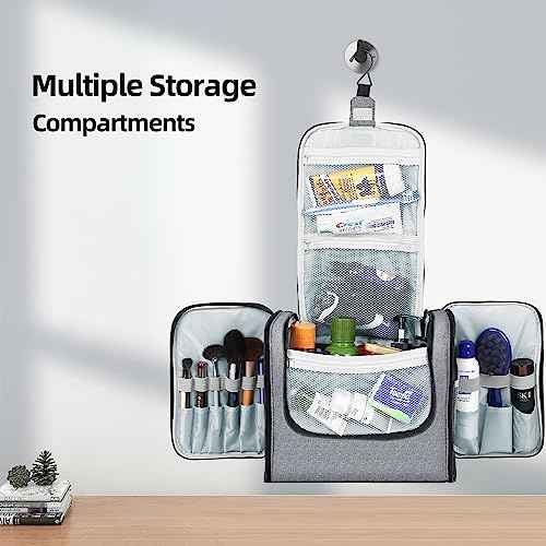 Buruis Extra Large Capacity Toiletry Bag for Women and Men, Hanging Toiletry Organizer Cosmetics Makeup Bag, Water-resistant Dopp Kit for Full Sized Toiletries, Travel Essentials (Oxford Gray)