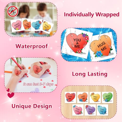 Cerlaza 140 Pc Valentine's Day Temporary Tattoos - 20 Designs, Waterproof