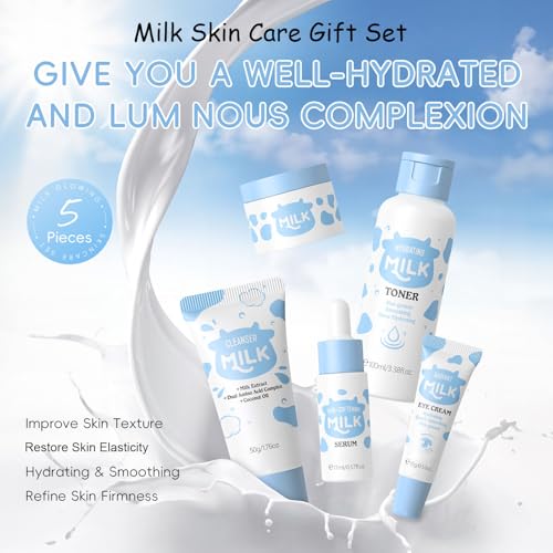 INSEEK Milk Skin Care Sets for Teen Girls, Deep Hydration Skincare Gift Set, Natural Milk Extract Face Care Kit, Nourish dry and Rough Skin, Restore Elasticity and Tighten Pores, Repair Barrier