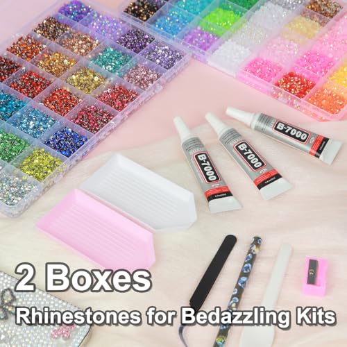 2 Boxes Bedazzling Rhinestones Kit 56 Colors 3mm with All Tools & Glue - BAOYAALIN