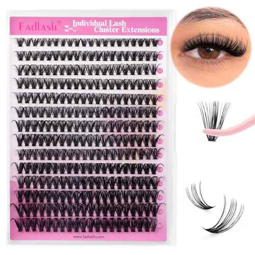 FADLASH DIY Lash Clusters Individual Eyeslash Extensions 40D Volume Eyelash Clusters Soft Band Wispy Natural Eyelash Extension Large Tray (40D-0.07-D, 8-16mm)