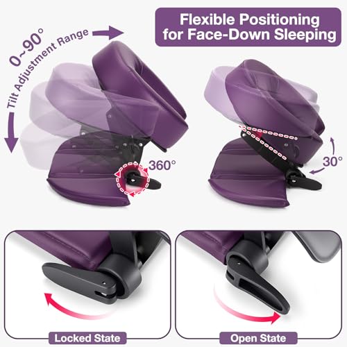 Udefineit Face Down Tabletop Massage Kit, Adjustable Headrest Face Cradle with Hand Rest Pad, Universal Desktop Home Mattress Massage Cradle with Soft Pillow for SPA Chair Bed Office Desk - Purple