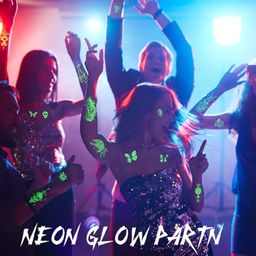 Temporary Tattoos Adult, Glow in The Dark tattoos, 44 Sheets Luminous Temporary Tattoos Stickers, 12 Sheets Fake Body Arm Chest Shoulder Tattoos for Men or Women with 32 Sheets Tiny Tattoos.