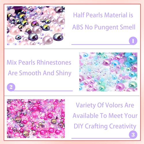 RODAKY 60g Mix Pearls and Rhinestone with B7000 Glue for Crafts,3MM-10MM Flatback Rhinestones Half Round Pearls for Nail,Jelly Rhinestones Nail Design Tumblers Face Art with Tweezers Wax Pen