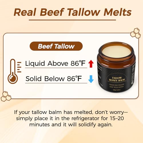 Beef Tallow for Skin with Honey, Unscented Moisturizing Tallow Balm for Face & Body,Grass-Fed£¬Deeply Nourishing for Dry Skin. 120g