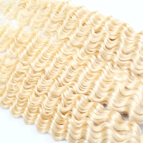 AuokMar 613 Deep Wave Human Hair Bundles #613 GD 22/24/26 Inch Blonde Virgin Remy Extensions
