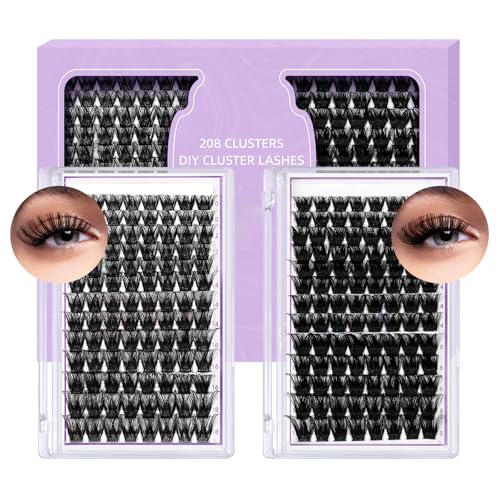 Lash Clusters 208 PCS Cluster Lashes Individual Lashes B05+B06 Eyelash Extensions 10-18mm DIY Lash Extensions D Curl Volume Wispy Soft Comfortable Band False Lashes (D-10-18MIX)