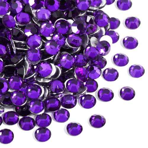 Beadsland 1440pcs Flat Back Crystal Rhinestones Round Gems for Nail Art and Craft Glue Fix, Pure Purple, SS20,4.6-4.8mm