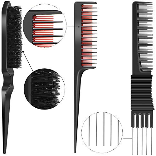 Patelai 3-Piece Teasing Comb Set with Rat Tail & Metal Prongs