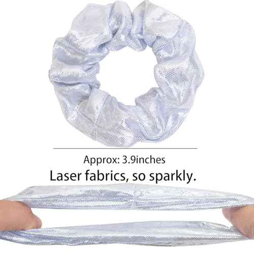 24 PCS Shiny Metallic Hair Scrunchies Bulk, Cheer Scrunchies Hair Accessories Cheerleading Hair Ties Elastics for Women Cheerleading Teams (Silver)