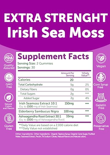 Lunakai Irish Sea Moss Gummies with Ashwagandha & Elderberry - 60ct
