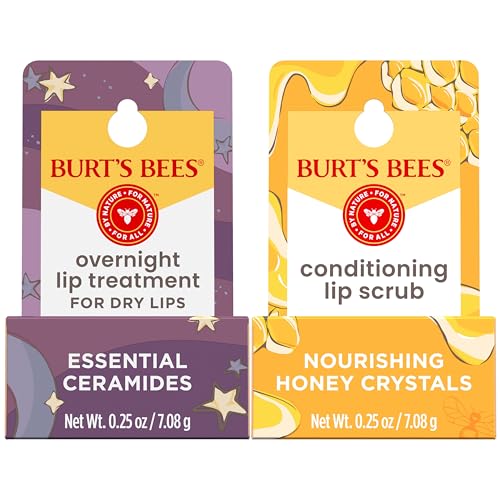 Burt¡¯s Bees Conditioning Lip Scrub and Overnight Intensive Lip Treatment, With Ceramides, Exfoliates and Hydrates Lips 8 Hours, Natural Origin, 2 Jars, 0.25 oz