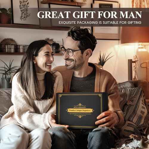 EOSAHR Farmhouse Wooden Cologne Organizer for Men - 3 Tier Perfume Stand Organizer for Dresser with Storage Drawer and Hidden Compartment - Great Gift for Men (Retro Brown)