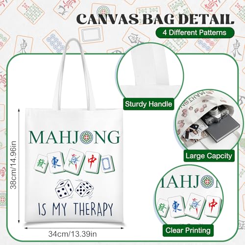 Paterr Mahjong Tote Bag Set of 4 Canvas Handbags