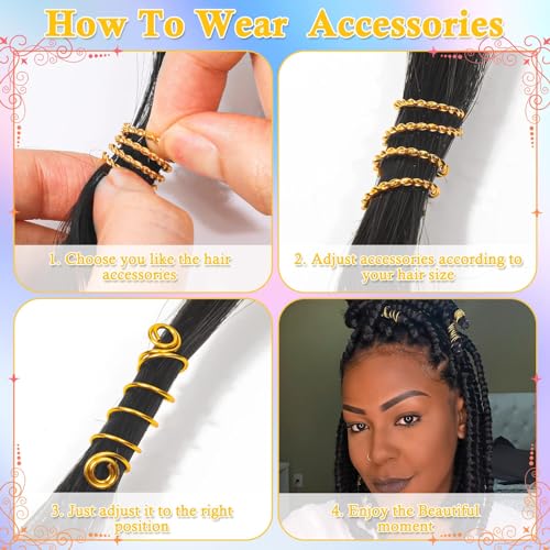 Lucomb 220 Pcs Gold Hair Jewelry for Braids & Dreadlocks