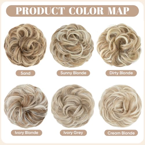 SARLA Messy Hair Bun Scrunchies - 2PC Wavy Updo Extensions
