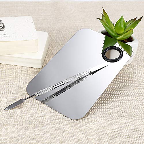 2 Piece Stainless Steel Makeup Palette Set with Spatula - Professional Cosmetic Mixing Tools