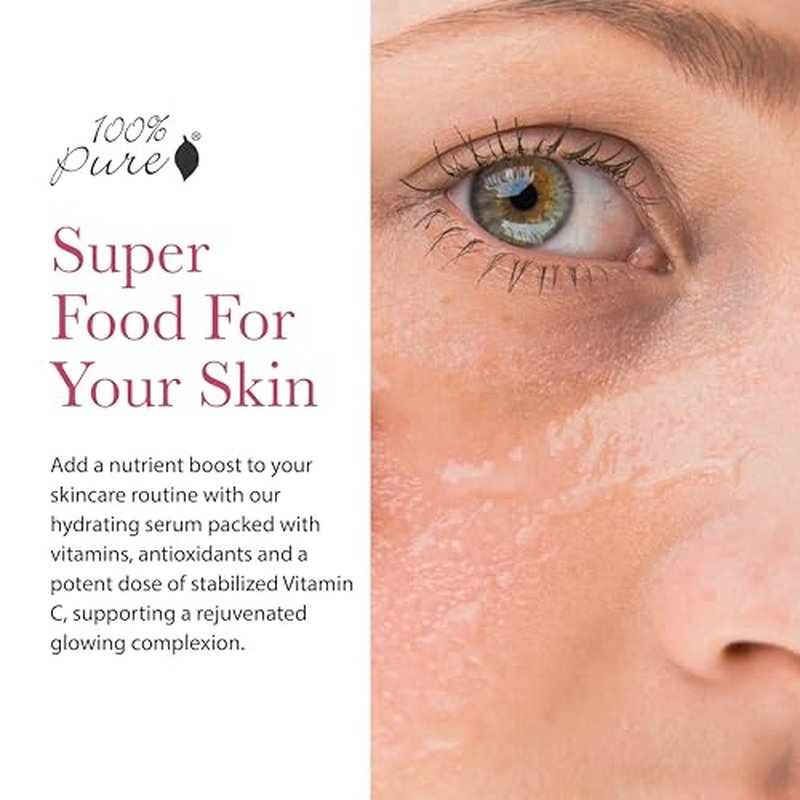 100% PURE Vitamin C Face Serum Hydrating Glow Skin Care with ALA Aloe + Vitamin E Oil - Daily Firming & Correcting Anti Aging Facial Moisturizer for Women & Men All Skin Types, Vegan - 1 Fl Oz
