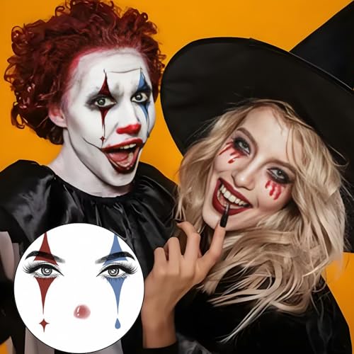 Halloween Face Tattoo Stickers - Clown Makeup, 15 Sheets