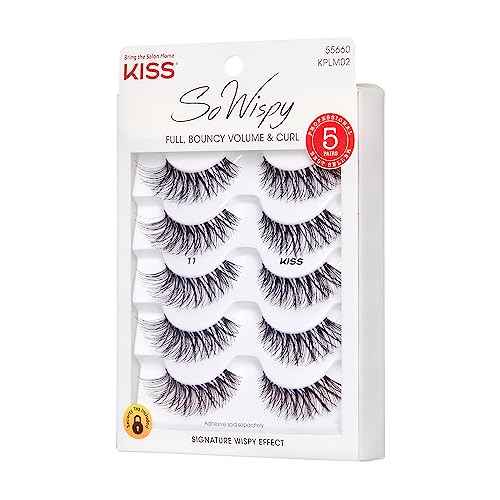 KISS So Wispy, False Eyelashes, 'Style #11', 12mm, Includes 5 Pairs Of Lashes, Easy to Apply, Reusable Lash Clusters