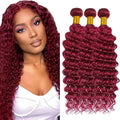 Freiuoke Burgundy Deep Wave Human Hair Bundles 150g 3-Pack #G99J Wine Red 16 18 20 Inch