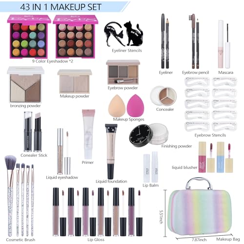 Moobirlet Makeup Gift Set for Girls Teens & Women, C01612 - Eyeshadow, Lip Gloss, Brushes, Travel Kit