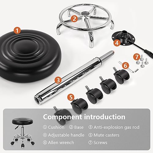 KKTONER PU Leather Rolling Stool with Footrest Height Adjustable