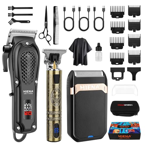 HIENA PRO Professional Hair Clippers for Men, Cordless Hair Clipper for Hair Cutting Kit 3-in-1 LED Haircut Set with Foil Shaver, USB-C Rechargeable Barber Clippers for Men