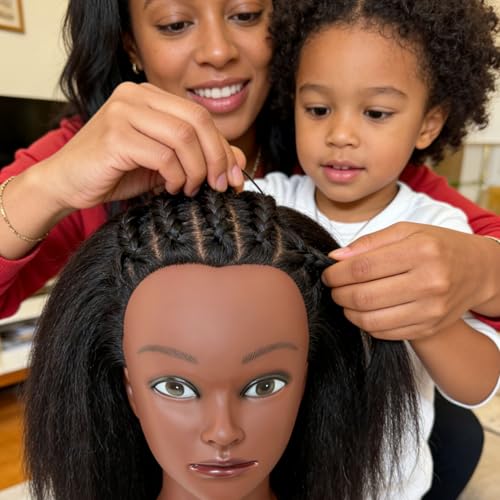 16" Black Mannequin Head with Real Hair for Braiding
