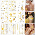 Konsait 9-Sheet Metallic Temporary Tattoos - Gold & Silver Designs