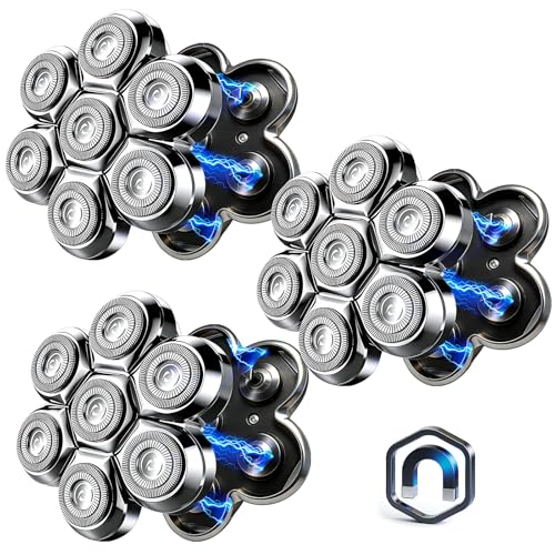 7-Blade Magnetic Shaver Head Replacement for Freebird Head Shave Bald Men - Universal Fit for Most Brand Shavers, Head & Face Grooming (Silver/3Pack)