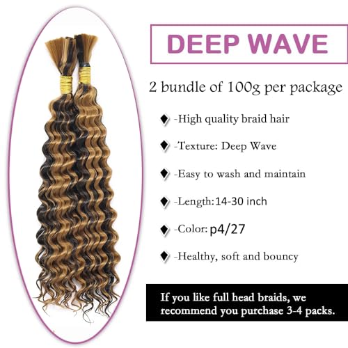 P4/27 Blonde Deep Wave Human Braiding Hair 22" 3 Bundle