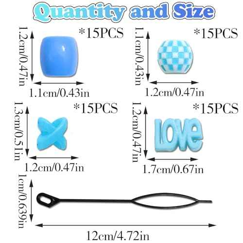 NAISKA 60Pcs Loc Hair Beads Dreadlock Jewelry for Braid Multi Shape Blue Beads Hair Clips Dreadlock Accessories Acrylic Hair Tube Decoration Hair Cuffs Rings for Women and Girls