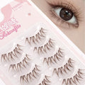 5 Pairs Brown Wispy False Eyelashes Clear Band 3D Fluffy
