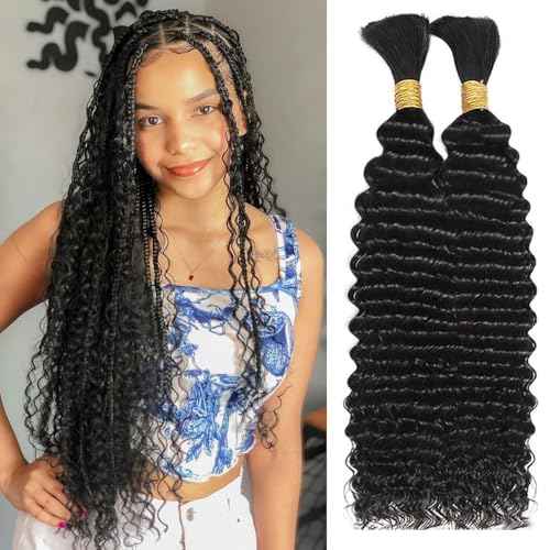 Human Braiding Hair Boho Braids Human Hair 110g 20 Inch Deep Water Wave Bulk Human Hair for Braiding No Weft Bundle 12A Brazilian Virgin Curly Hair Extensions Wet and Wavy Human Braiding Hair