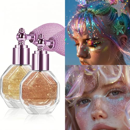 5 Colors Shimmering Highlighter Powder Spray, Fine Sparkle Glitter Highlighter Makeup Powder High Gloss Spray for Face Body & Hair(01 Moonstone)