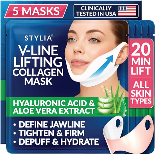Stylia V Line Lifting Collagen Mask - Double Chin & Jawline Reducer (5 Pack)
