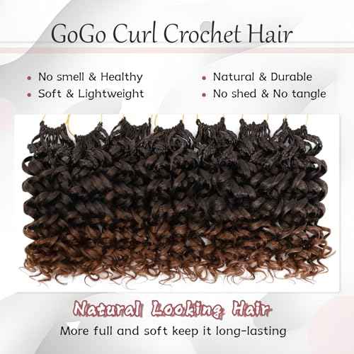LIYATE 7 Packs Gogo Curl Crochet Hair for Women 14 Inch Pre-Twisted Curly Crochet Hair Deep Ocean Beach Curl Crochet Braids Synthetic Braiding Hair Extensions (14 Inch, 1B/30)