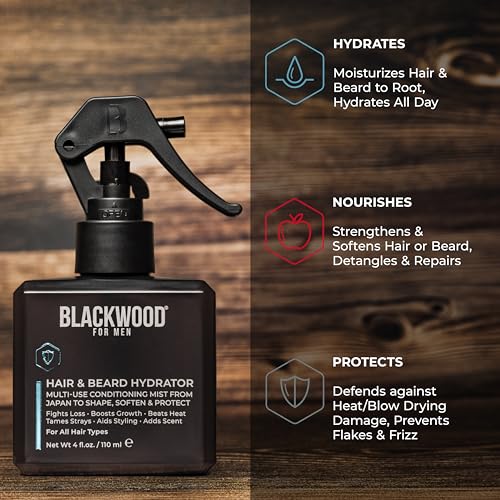 Blackwood For Men Hair & Beard Hydrator Spray - Natural Leave-In Conditioner - Moisturizes, Texturizes, Shapes & Detangles - Ideal for Beard Growth & Care - Vegan Men's Grooming Essential (4 oz)