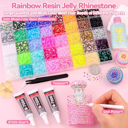 50000 Pcs 3mm Resin Rhinestones Bedazzling Kit with B7000 Glue