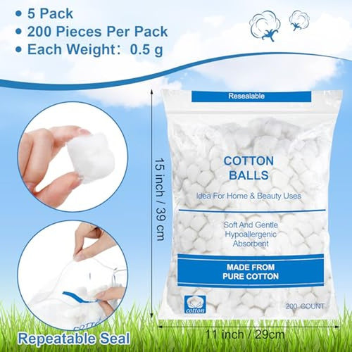 1000 Pcs Soft Organic Cotton Balls Bulk for Makeup & Skincare