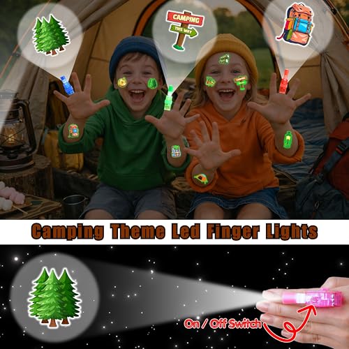 72 PCS Camping Party Favors ? 48 PCS Luminous Tattoos & 24 PCS LED Finger Lights Combo ? Birthday Goodie Bag Fillers, Party Supplies, Gifts Light Up Toys Glow In The Dark for Boys and Girls