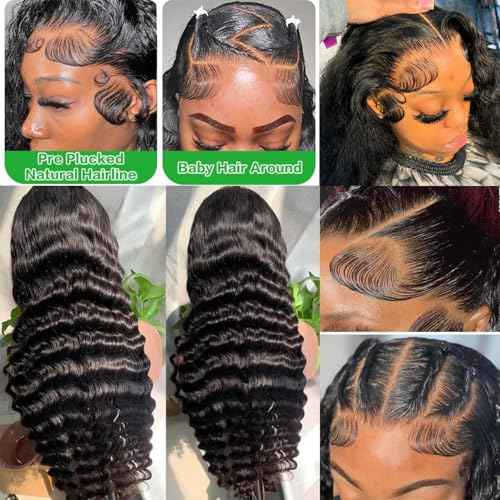 30 Inch Deep Wave Wig 13x6 Lace Frontal Deep Wave Wigs Human Hair 200% Density Pre Plucked Lace Front Wigs for Women 13x6 Lace Curly Human Hair Wig Deep Wave Glueless Wig