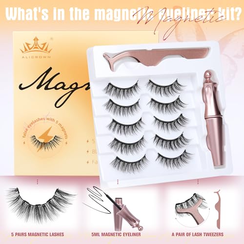 Magnetic Eyelashes Cat Eye No Glue 5 Pairs with Eyeliner