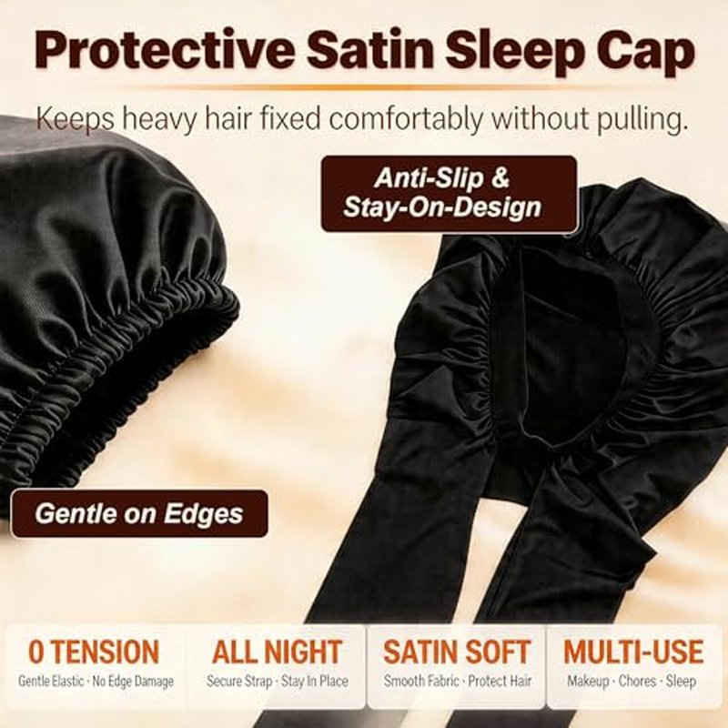 Black Pantyhose Braid Bonnet for Sleeping - Hair Protection
