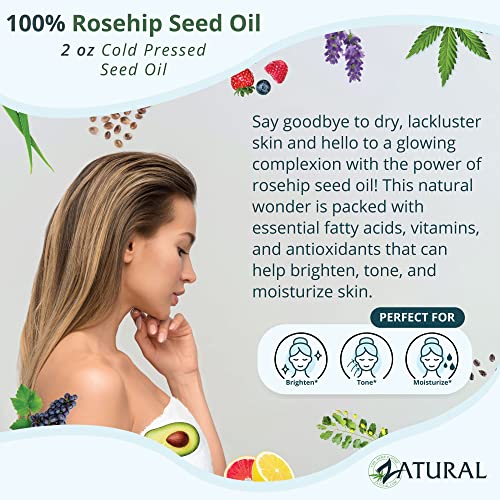 Zatural ROSA CANINA - Organic Rosehip Oil for Face, Nails, Hair and Skin - Cold Pressed Rose Hip Oil (4 oz)
